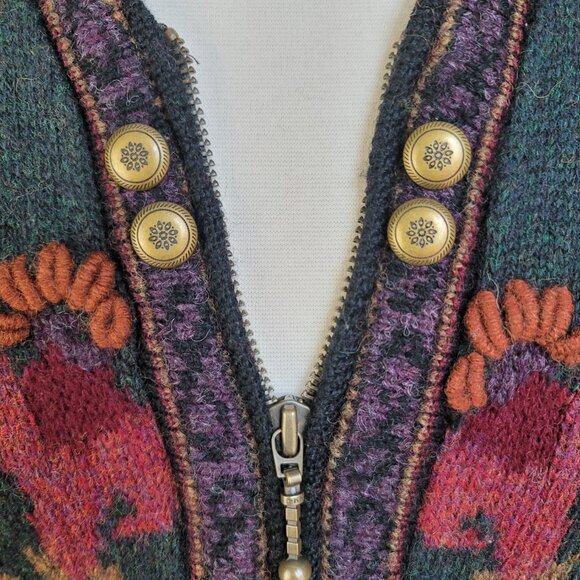 Newton Trading Co. Shetland Wool Iceland Cottagecore Floral Zip Up Cardigan PM - Picture 7 of 16